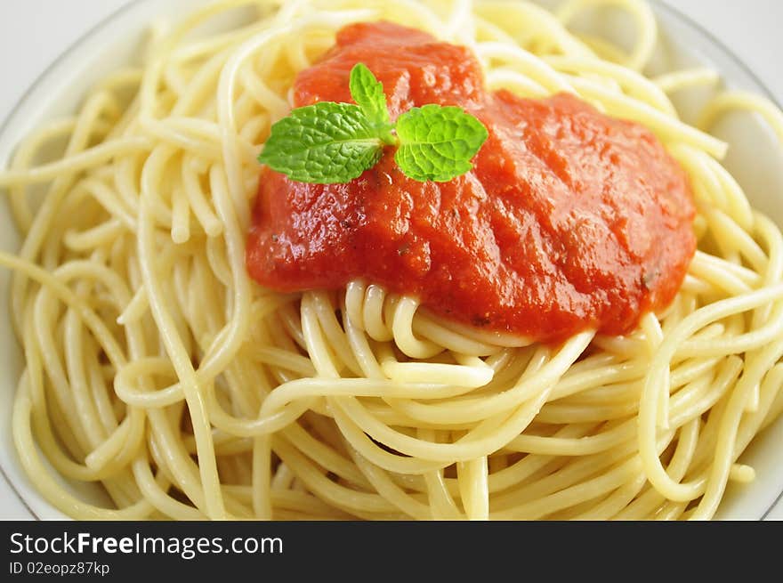 Spaghetti with tomato sauce on a plate