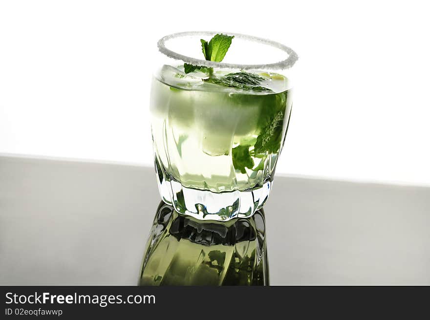 Arrangement of fruit drink with ice, mint and lime. Arrangement of fruit drink with ice, mint and lime