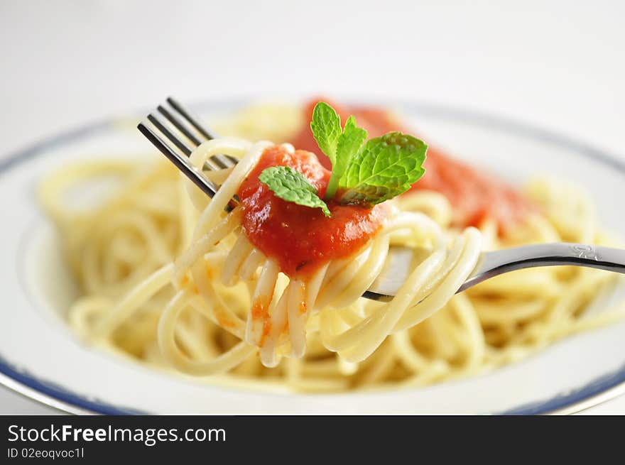 Spaghetti with tomato sauce on a plate