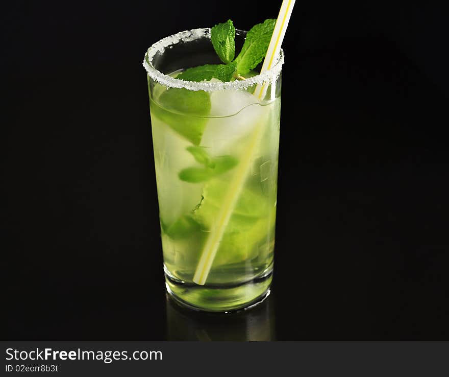 Arrangement of fruit drink with ice, mint and lime. Arrangement of fruit drink with ice, mint and lime