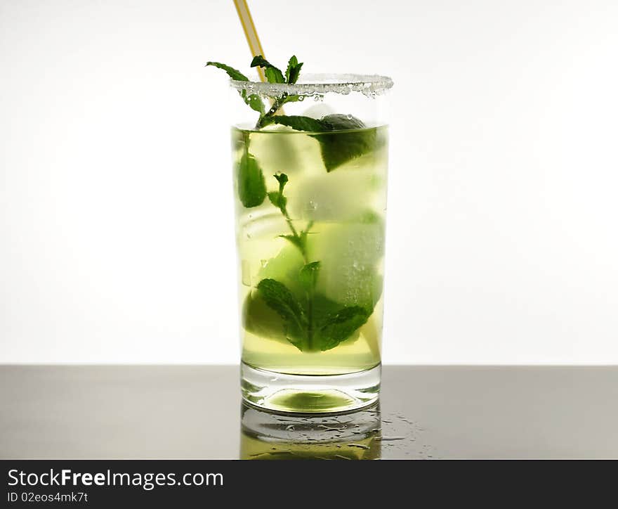 Arrangement of fruit drink with ice, mint and lime. Arrangement of fruit drink with ice, mint and lime