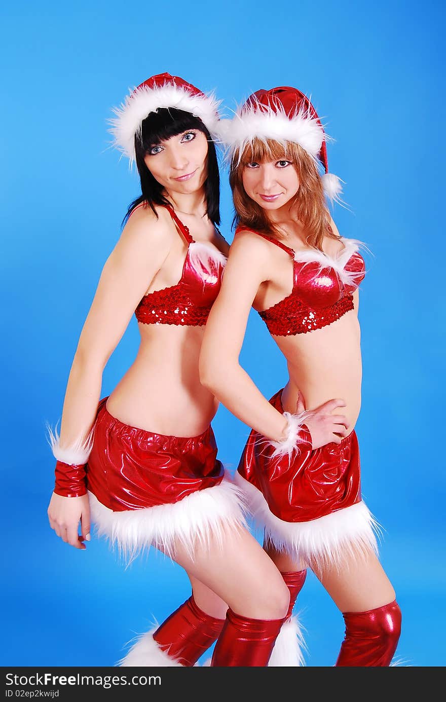 Female Models In Santa Cap.