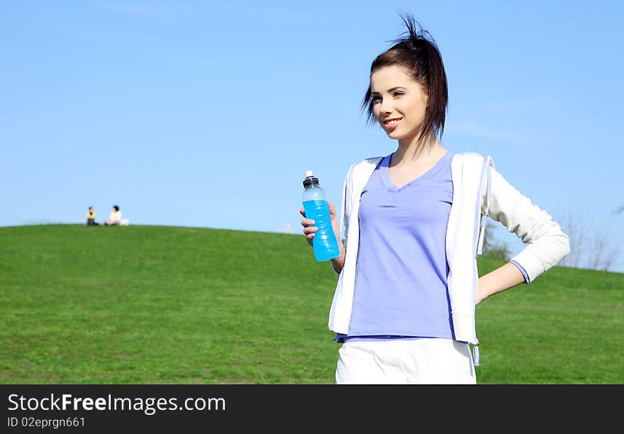 Fitness girl in park.