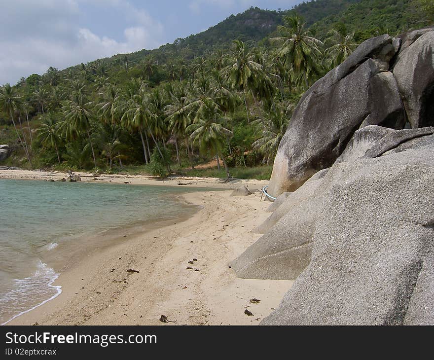 White beach and rocks, Koh Phangan, Thailand. White beach and rocks, Koh Phangan, Thailand.