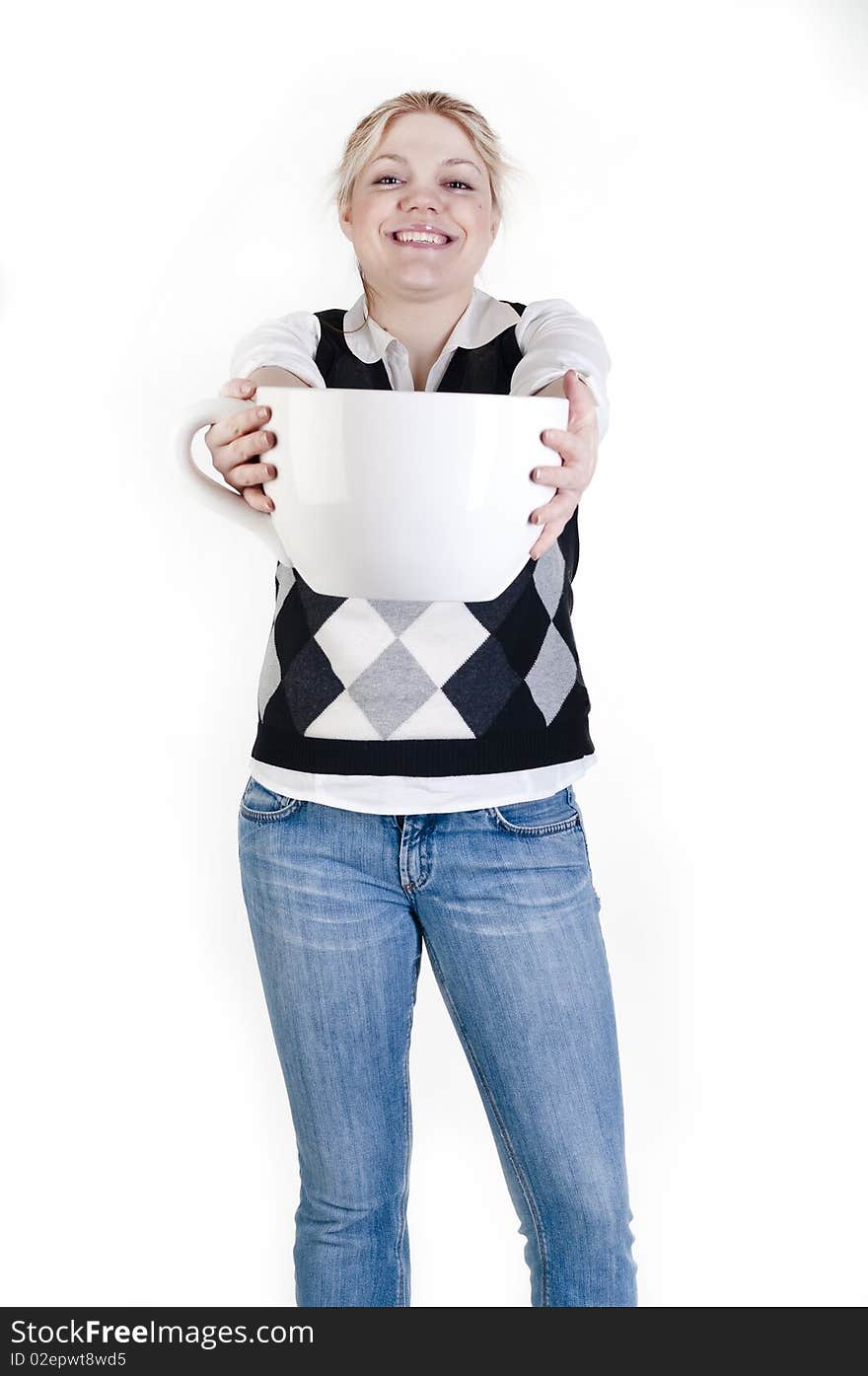 Happy woman with coffee cup