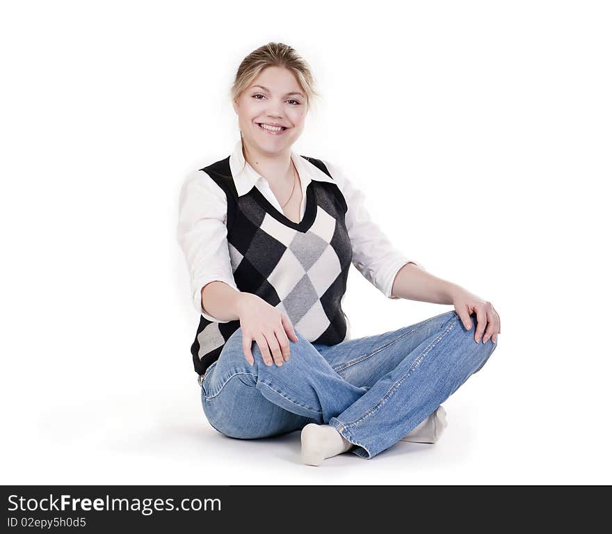 Woman sitting on floor