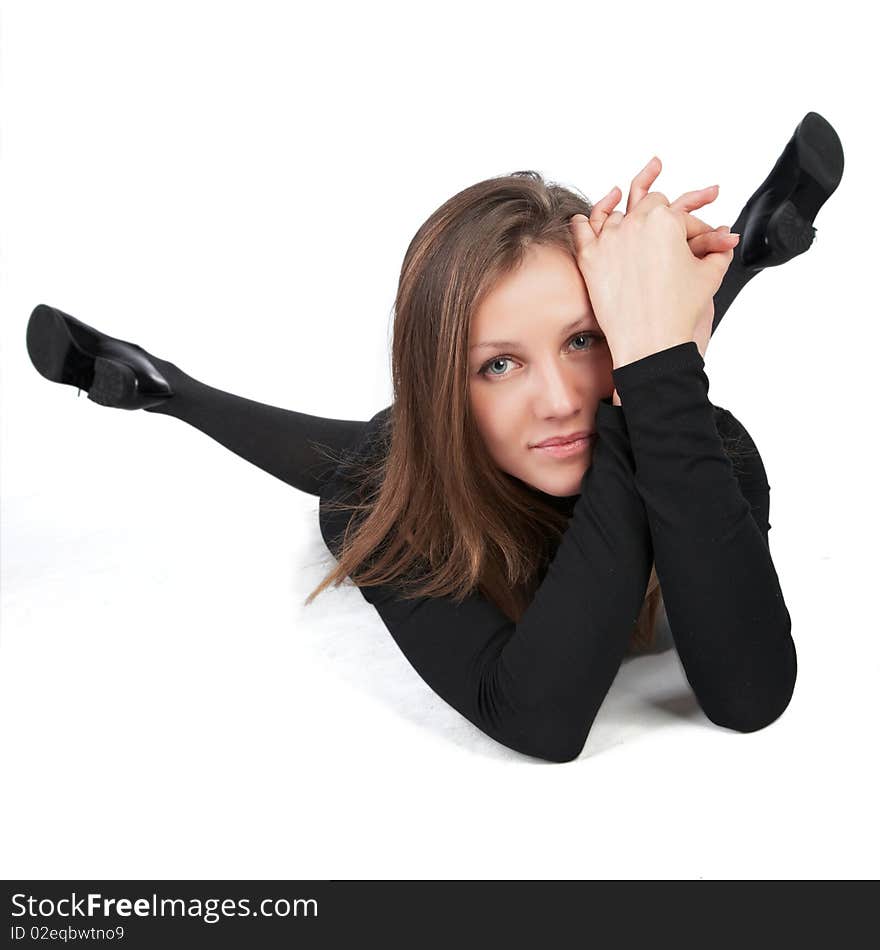 A pretty young woman posing on white. A pretty young woman posing on white