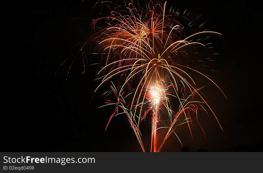 Fireworks in cardiff in night, horizontally framed shot. Fireworks in cardiff in night, horizontally framed shot