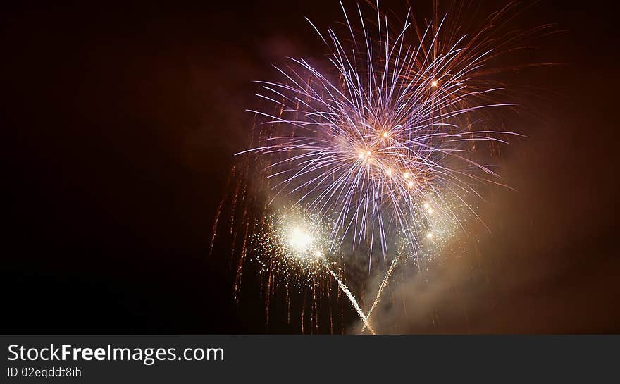 Fireworks in cardiff in night, horizontally framed shot. Fireworks in cardiff in night, horizontally framed shot