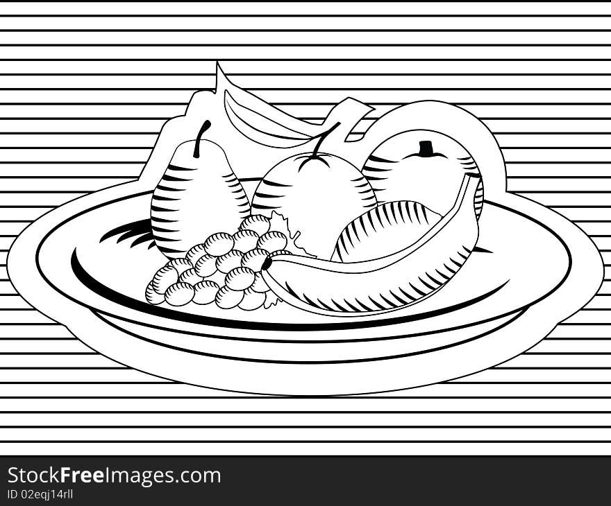 Vector illustration of a black and white fruit plate. Vector illustration of a black and white fruit plate