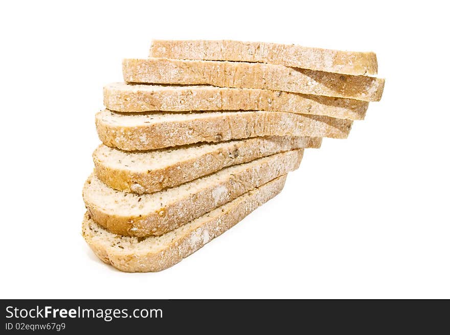 Slices of bread isolated on white background