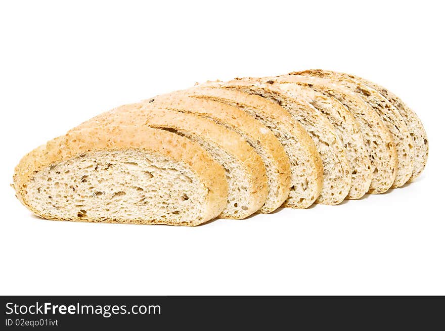 Slices of fresh bread isolated on white background