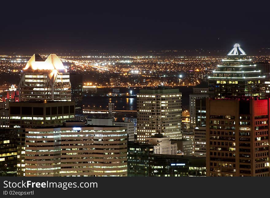 Montreal skyline at night. View from the mountain.