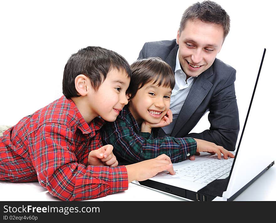 An a happy family with laptop