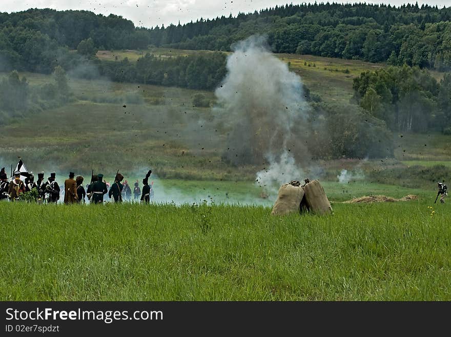 Reconstruction of the battle of Lubin and Valutinoy mountain near Smolensk Russian with the French in 1812