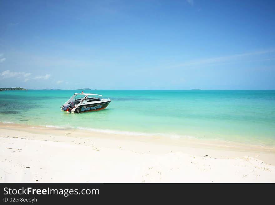 Speed boat on the beach of samed island south Thailand