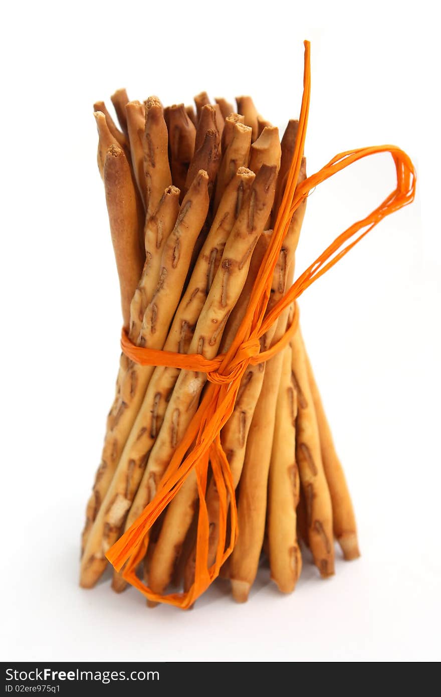 Sheaf of pretzels ( breadsticks ) isolated on white