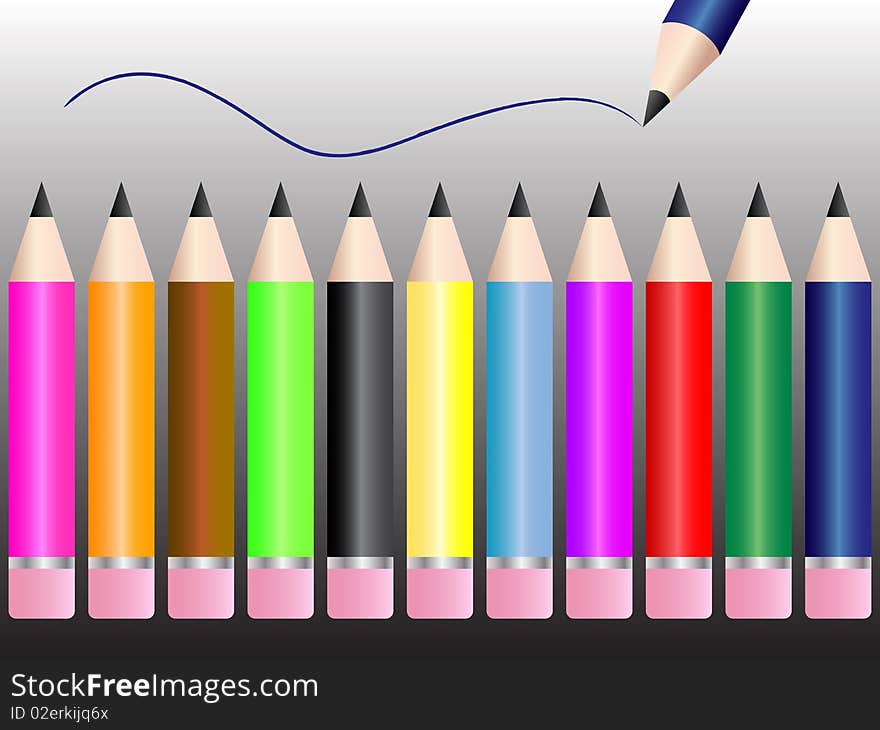 Background of shiny multicolored pencils with erasers. Background of shiny multicolored pencils with erasers