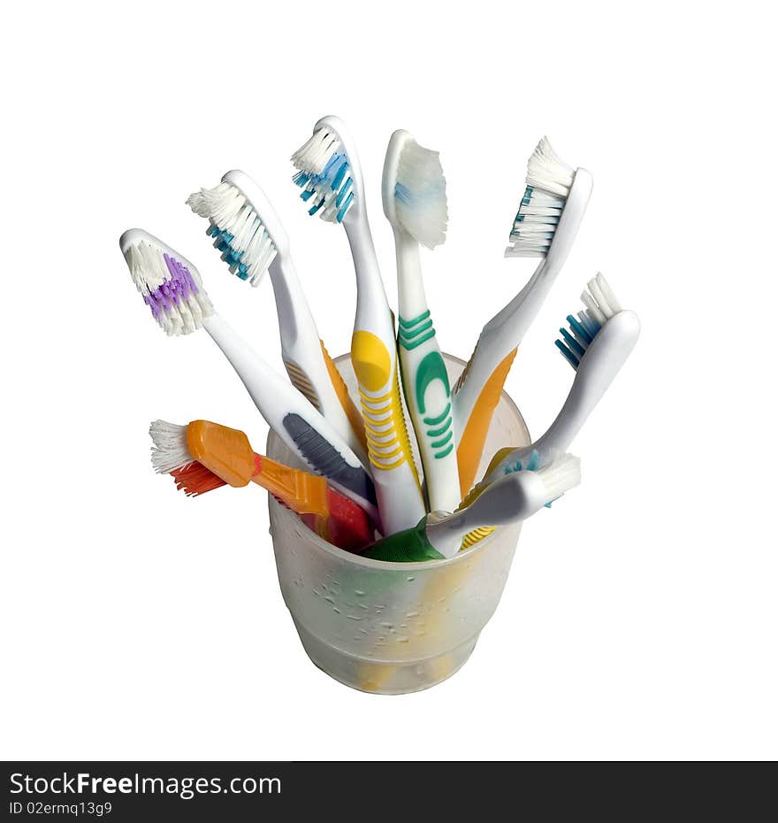 Tooth-brushes in a glass, to clean a teeth. Tooth-brushes in a glass, to clean a teeth