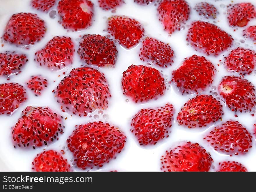 Strawberries in milk. Nice background