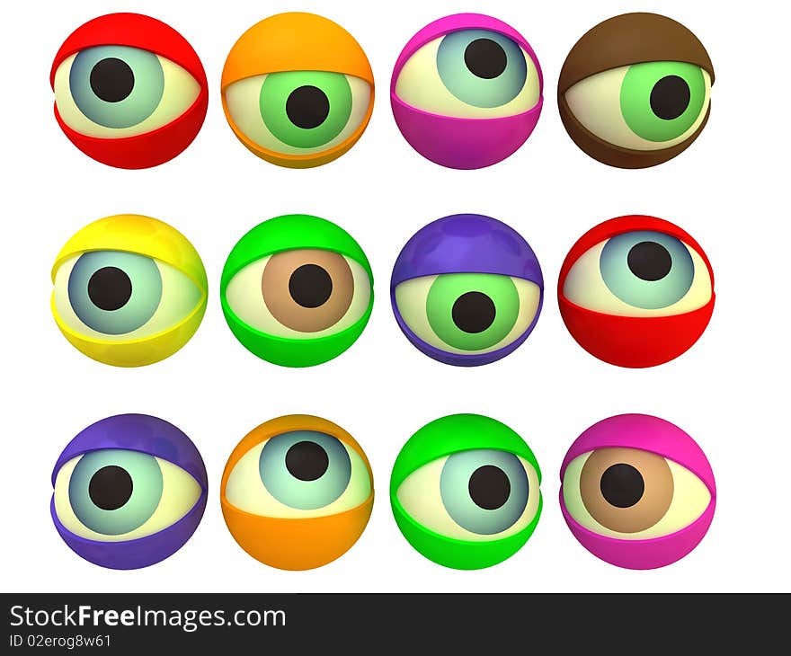 Multi-coloured eyes for design isolated on a white background. Multi-coloured eyes for design isolated on a white background