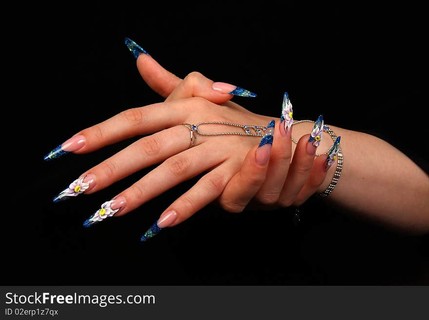 Nails hands, woman gentle, flower, accurate, manicure dangerous