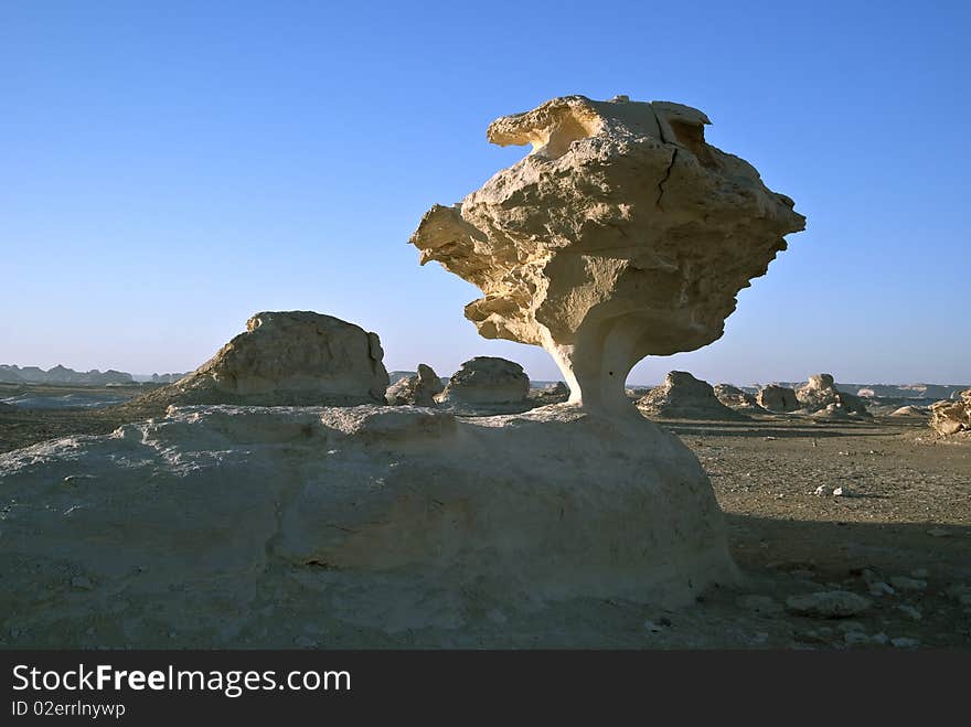 Mushroom shaped rock in the White desert, Egypt. Mushroom shaped rock in the White desert, Egypt