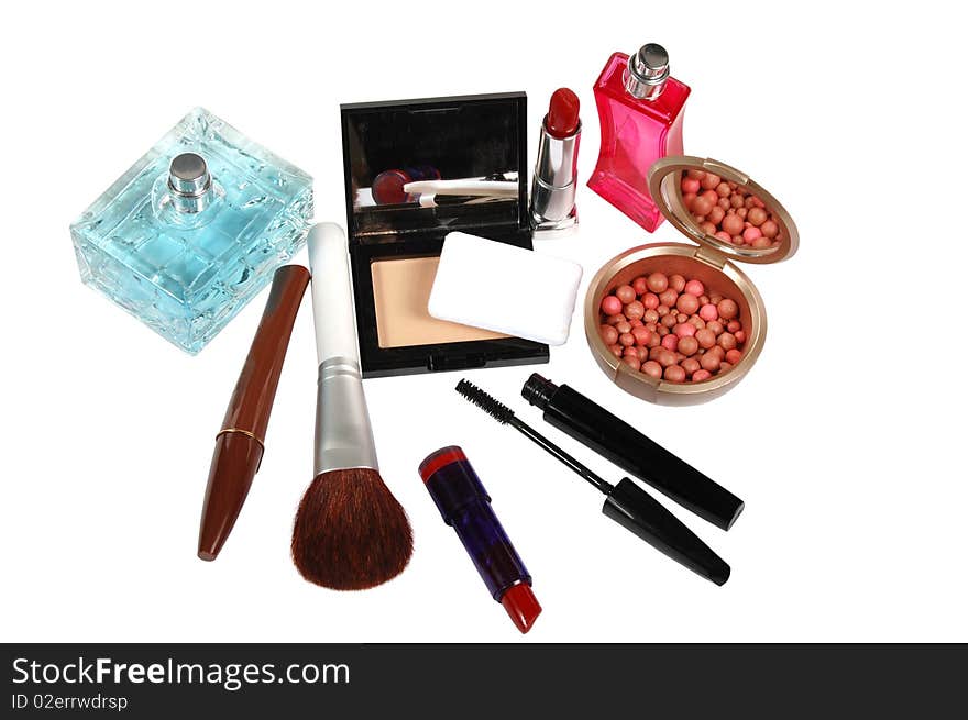 Cosmetics and perfumery on a white background