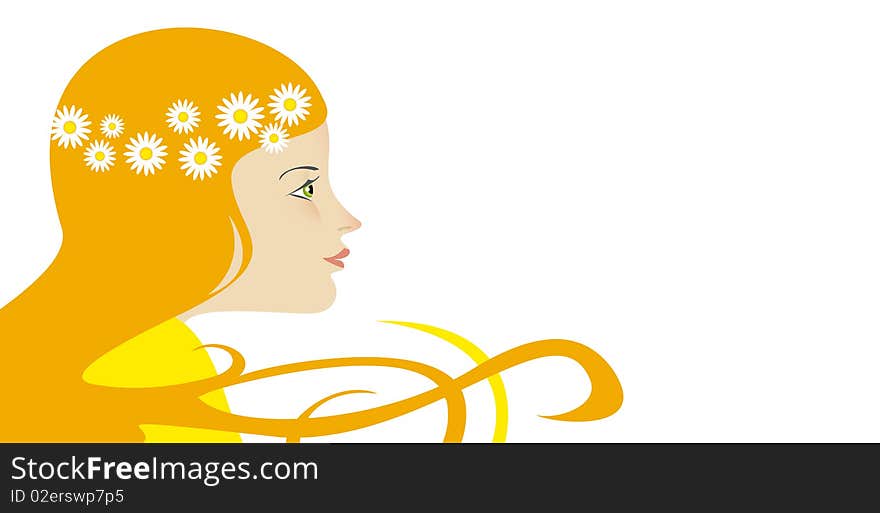 Woman face illustration with flowers in her hairs. Woman face illustration with flowers in her hairs