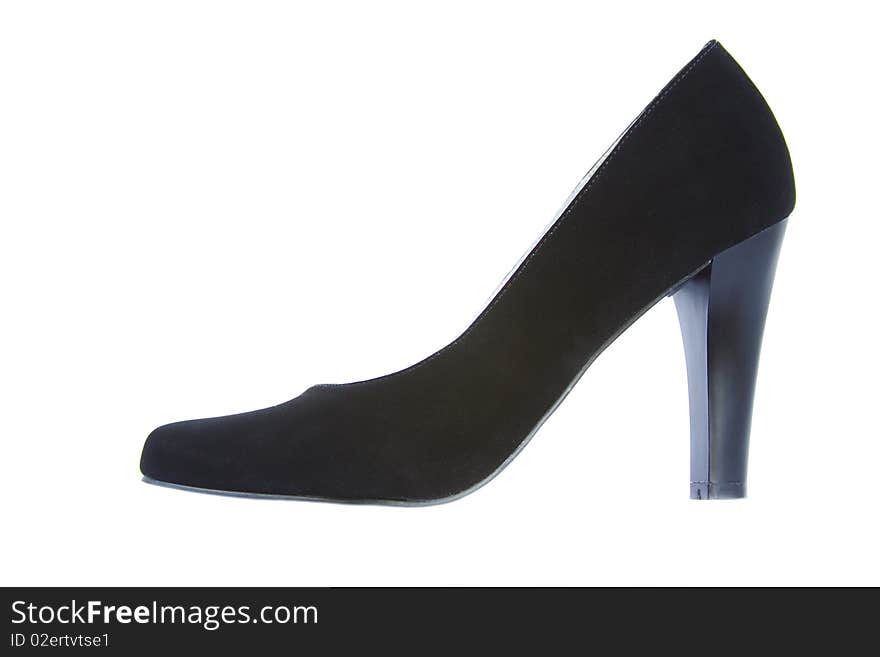 Womanish black classic shoes on a white background. Womanish black classic shoes on a white background