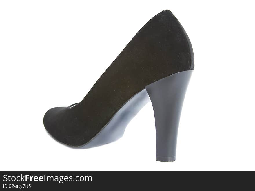 Womanish black classic shoes on a white background. Womanish black classic shoes on a white background