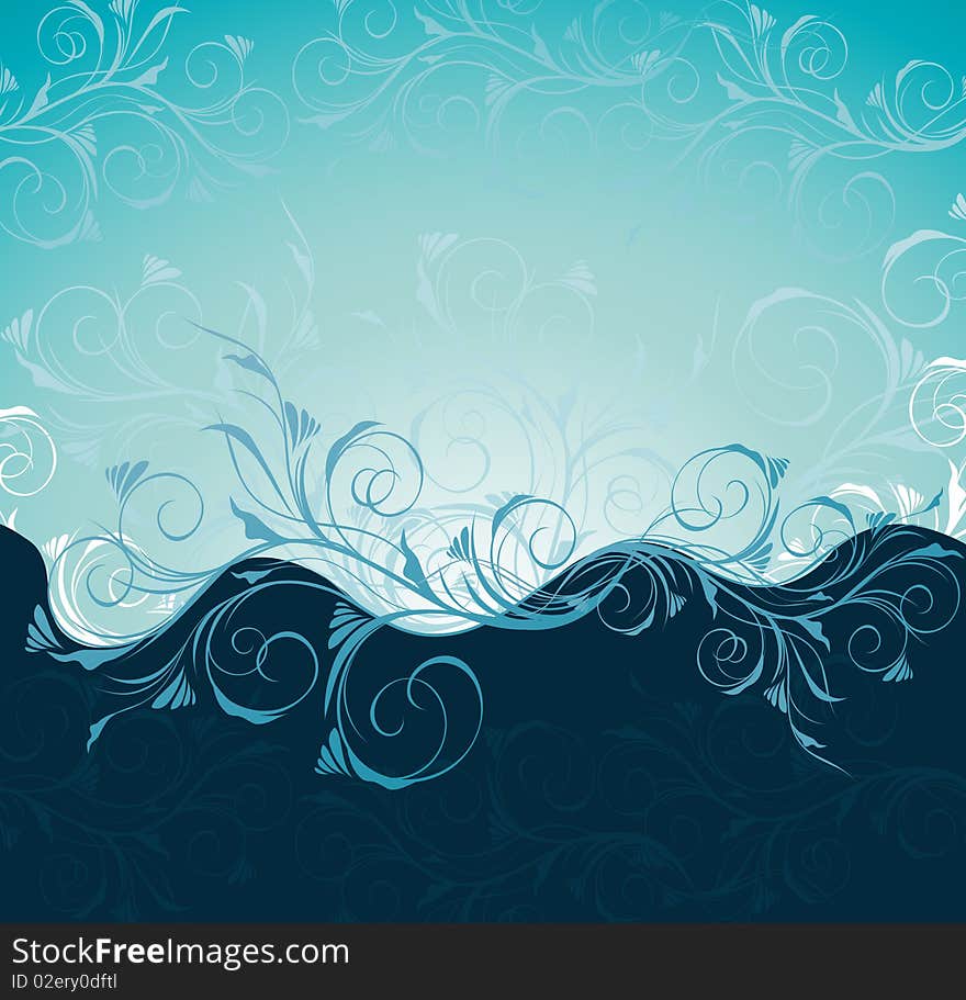 Vector abstract blue floral background with pattern. Vector abstract blue floral background with pattern