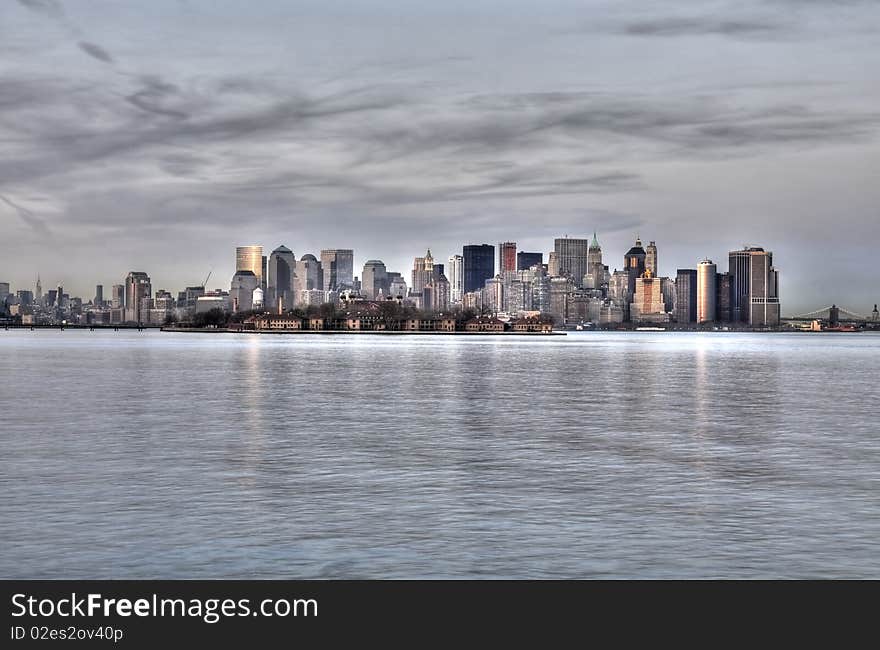 HDR composite of 9 exposures of downtown Manhattan taken close to sundown