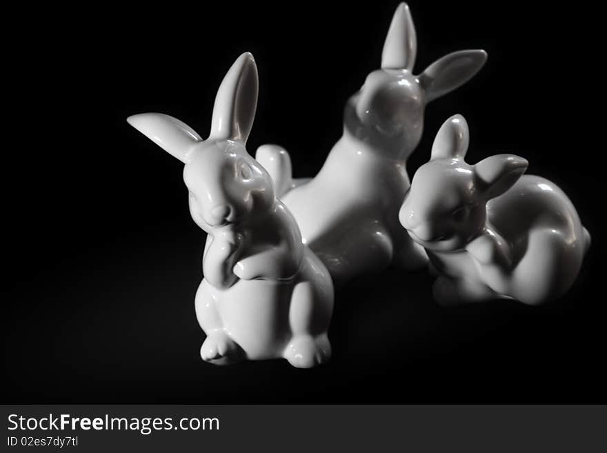 Porcelain Bunnies White on Black. Porcelain Bunnies White on Black