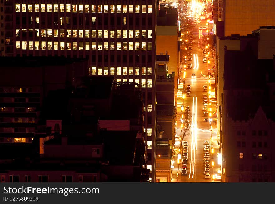 City street in Montreal shot at night