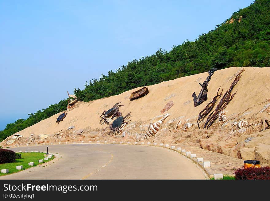 Part of road. Park. In Dalian, China.