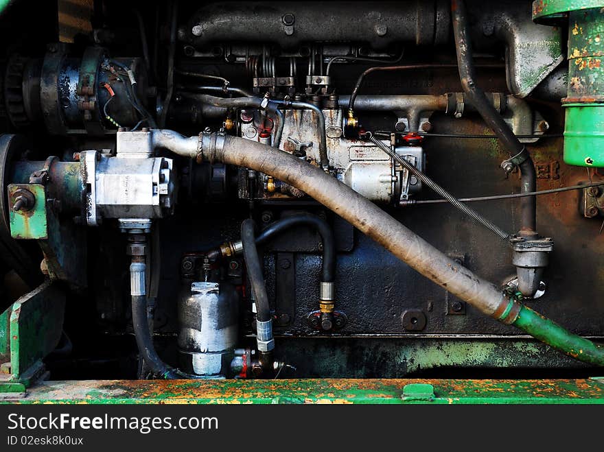 View of a vintage car engine.