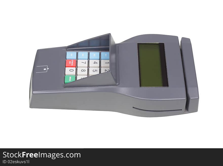 Credit machine (pos terminal). Isolated on a white background