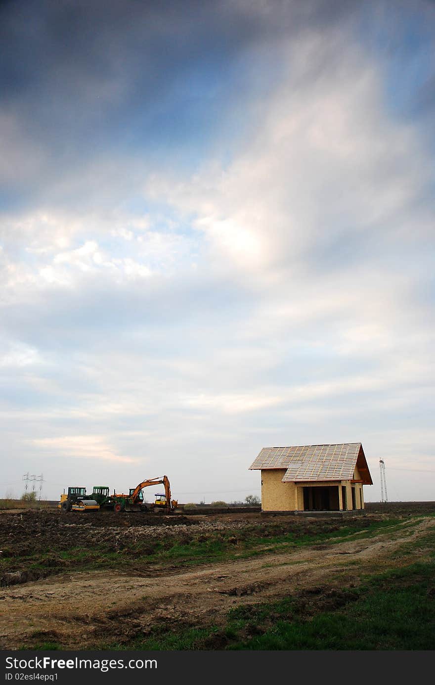 House construction in the framing stage