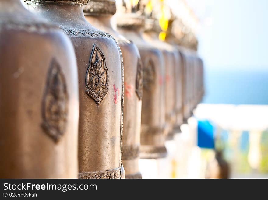 Old bells in a buddist temple of Thailand