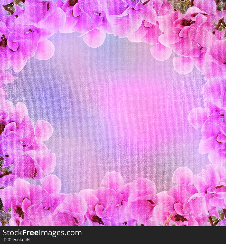 Floral garland with canvas texture - background for your text. Floral garland with canvas texture - background for your text