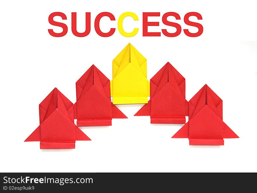 Concept of a success, created by paper cars isolated on white background