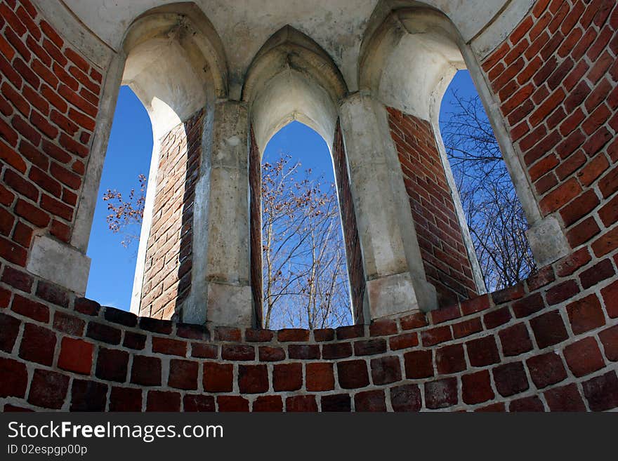 Ancient brick tower with three windows. Ancient brick tower with three windows