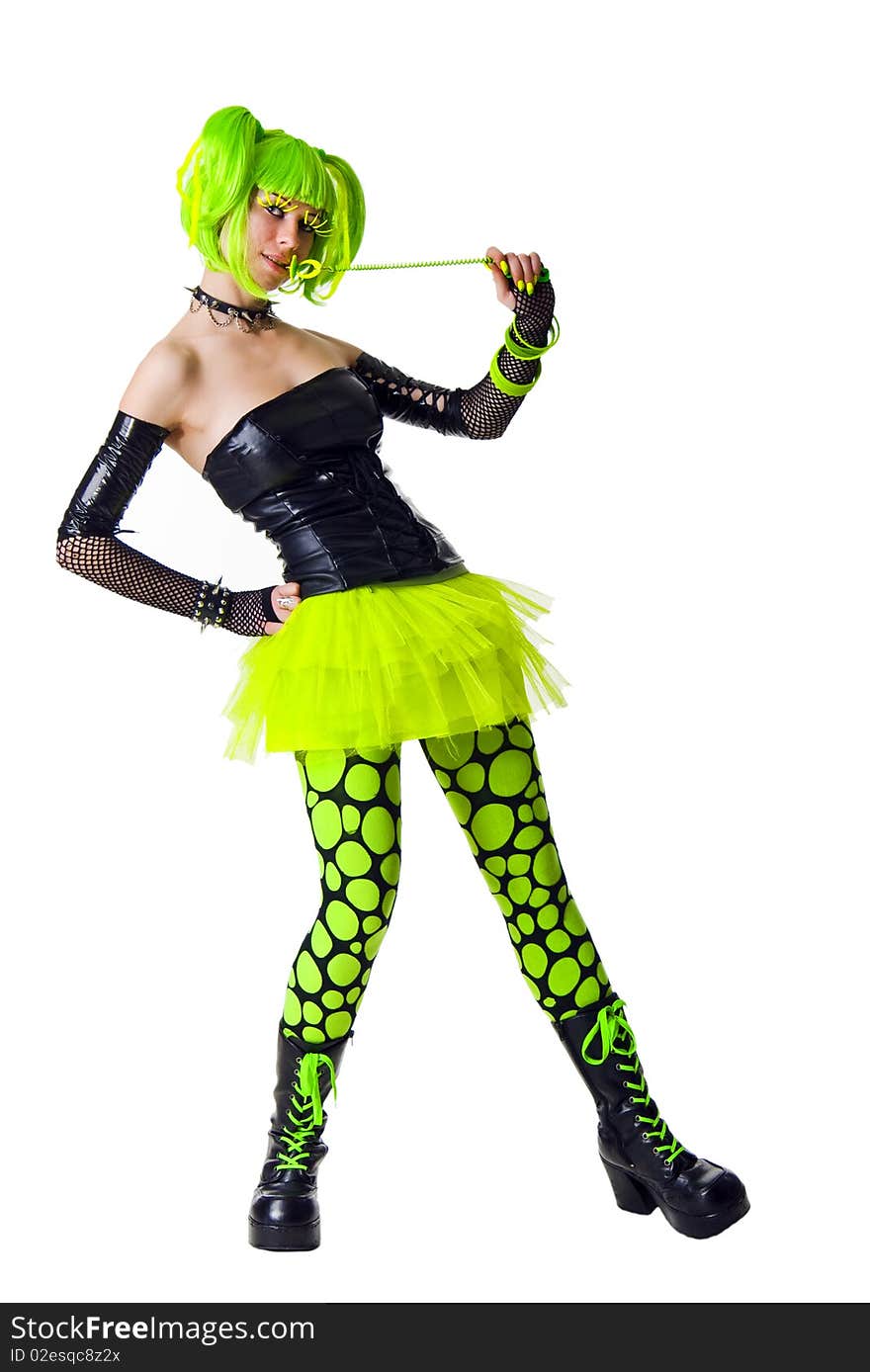 Cyber goth girl with bright green hair