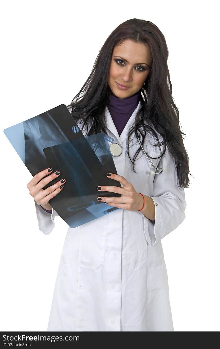 Cute female doctor holding xray scans