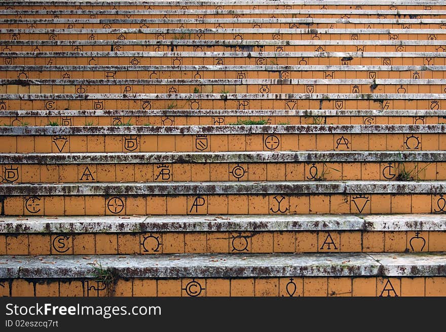 Details of the steps of the Plaza de Toros de Algeciras, C�diz, Spain