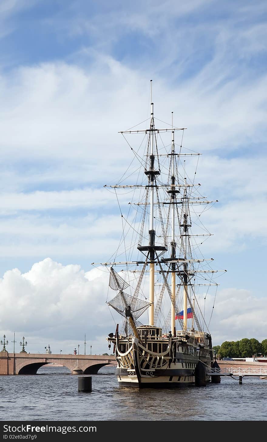 Old time ship at harbor