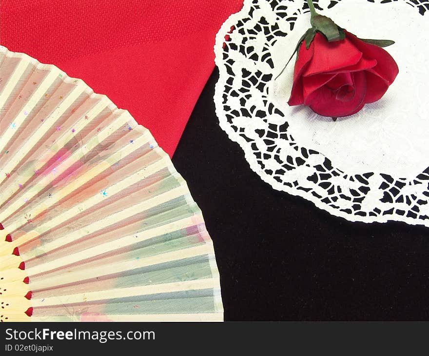 Wooden Hand Fan With Rose