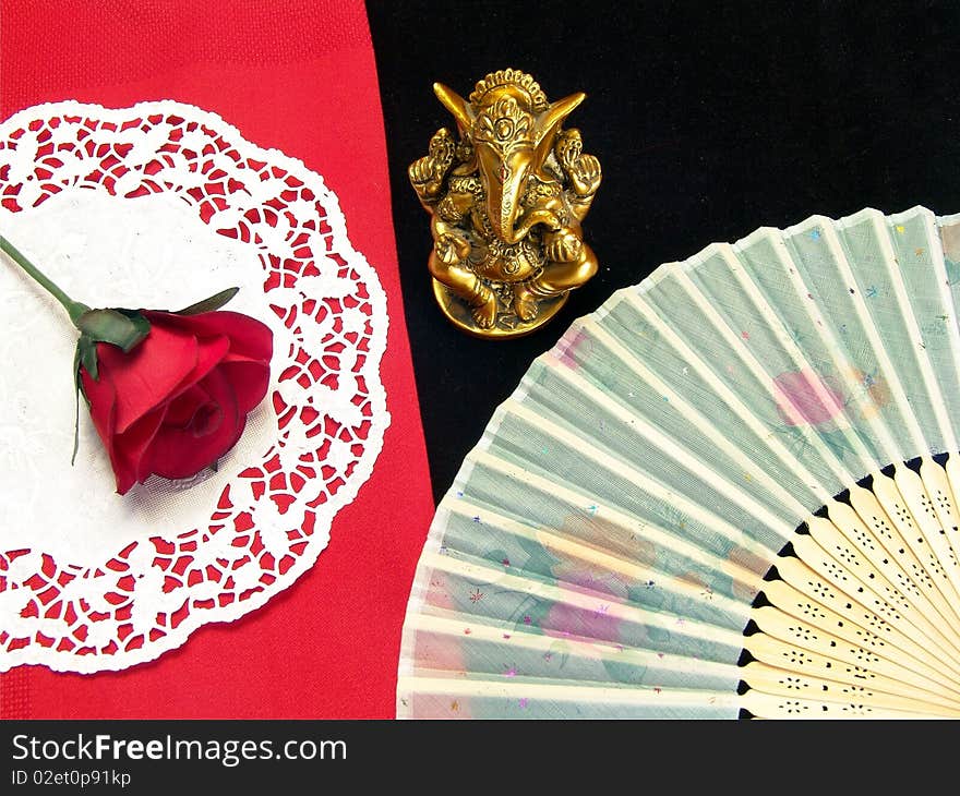 Lord ganesha with Japanese fan and dolley with red rose
lord ganapti goes oriental. Lord ganesha with Japanese fan and dolley with red rose
lord ganapti goes oriental