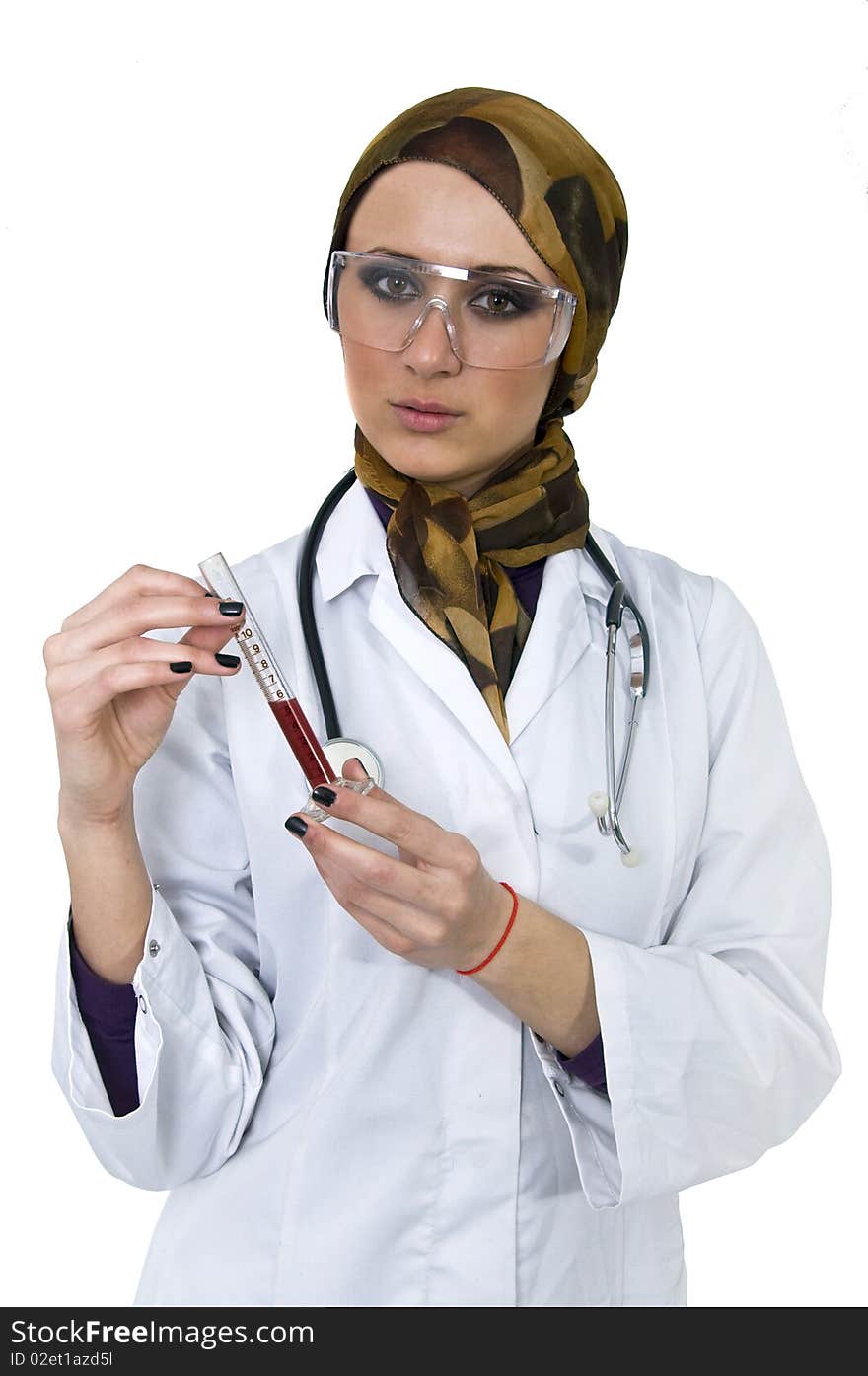 Nice looking female doctor working in lab. Nice looking female doctor working in lab